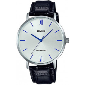 Montre CASIO Femme - Bracelet Noir En Cuir Véritable - Cadran Blanc - LTP-VT01L-7B1UDF