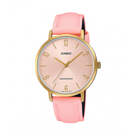 Montre CASIO Femme - Bracelet Rose En Cuir Véritable - Résistante à l'eau - LTP-VT01GL-4BUDF