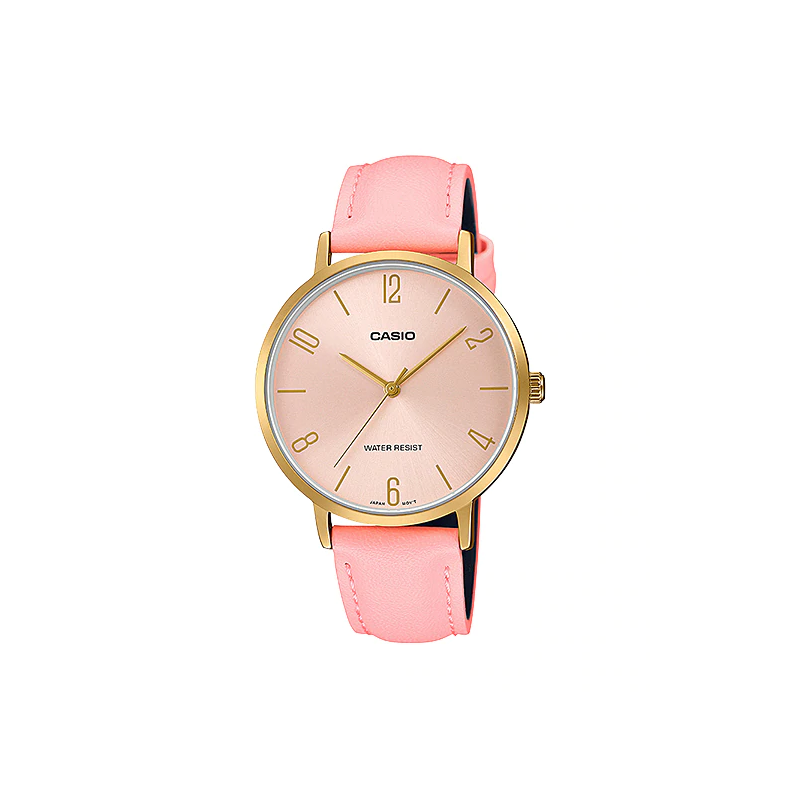 Montre CASIO Femme - Bracelet Rose En Cuir Véritable - Résistante à l'eau - LTP-VT01GL-4BUDF