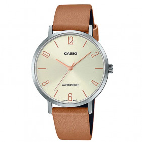 Montre CASIO Femme - Bracelet Marron En Cuir Véritable - Cadran Brun - LTP-VT01L-5BUDF