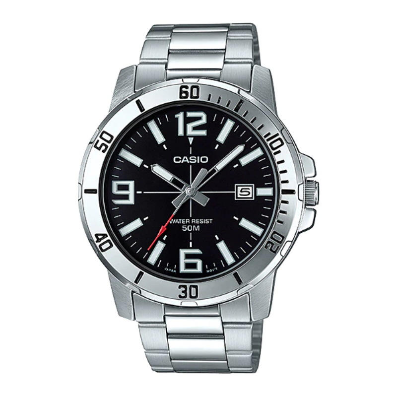 Montre CASIO Homme - Bracelet Gris En Acier Inoxydable - Résistante à l'eau - MTP-VD01D-1BVUDF