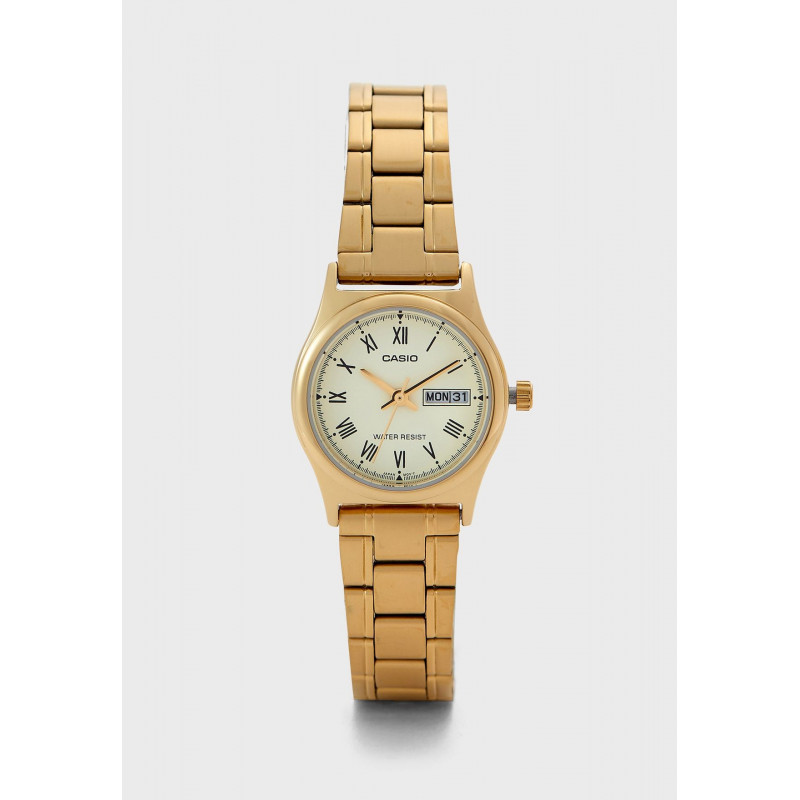 Montre CASIO Femme - Bracelet Dorée En Acier Inoxydable - Cadran Jaune - 12 Mois De Garantie - LTP-V006G-9BUDF