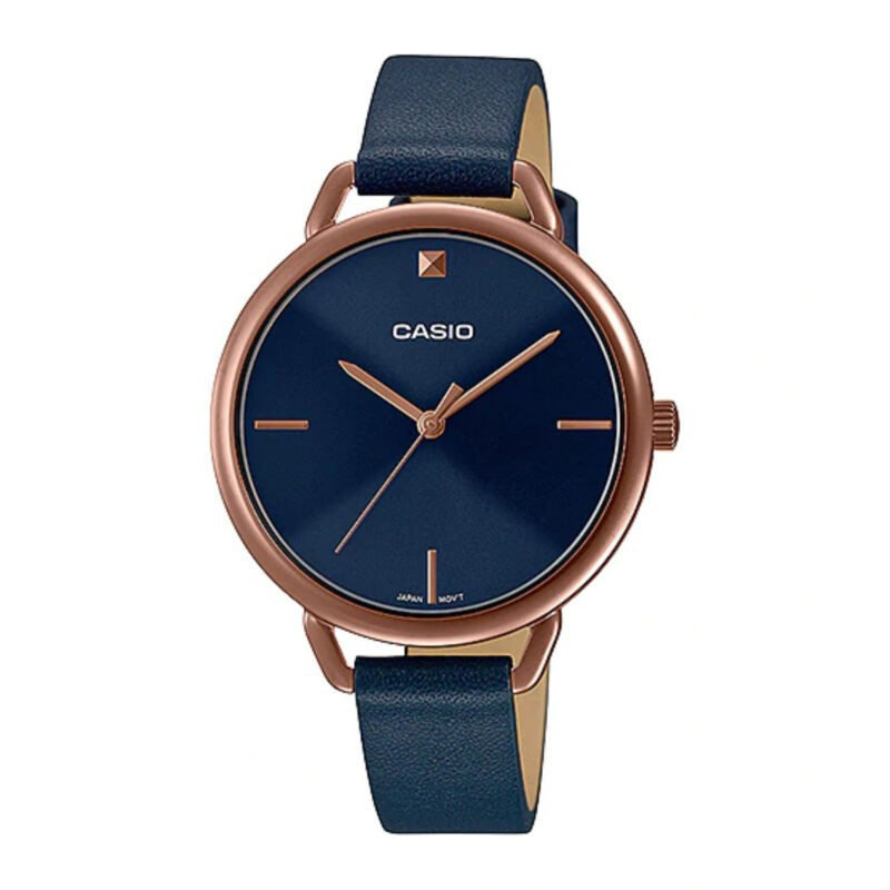 Montre CASIO Femme - Bracelet Bleu En Cuir Véritable - Résistante à l'eau - 12 Mois De Garantie - LTP-E415RL-2CDF