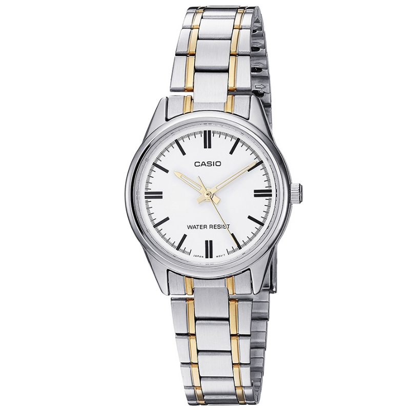 Montre CASIO Femme - Bracelet Gris/Dorée En Acier Inoxydable - Cadran Blanc - 12 Mois De Garantie - LTP-V005SG-7AUDF