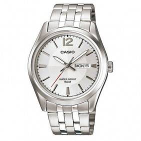 Montre CASIO Homme - Bracelet Gris En Acier Inoxydable - Cadran Blanc - 12 Mois De Garantie - MTP-1335D-7AVDF