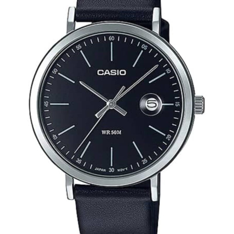 Montre CASIO Homme - Bracelet Noir En Cuir Véritable - Résistante à l'eau - 12 Mois De Garantie - MTP-E175L-1EVDF