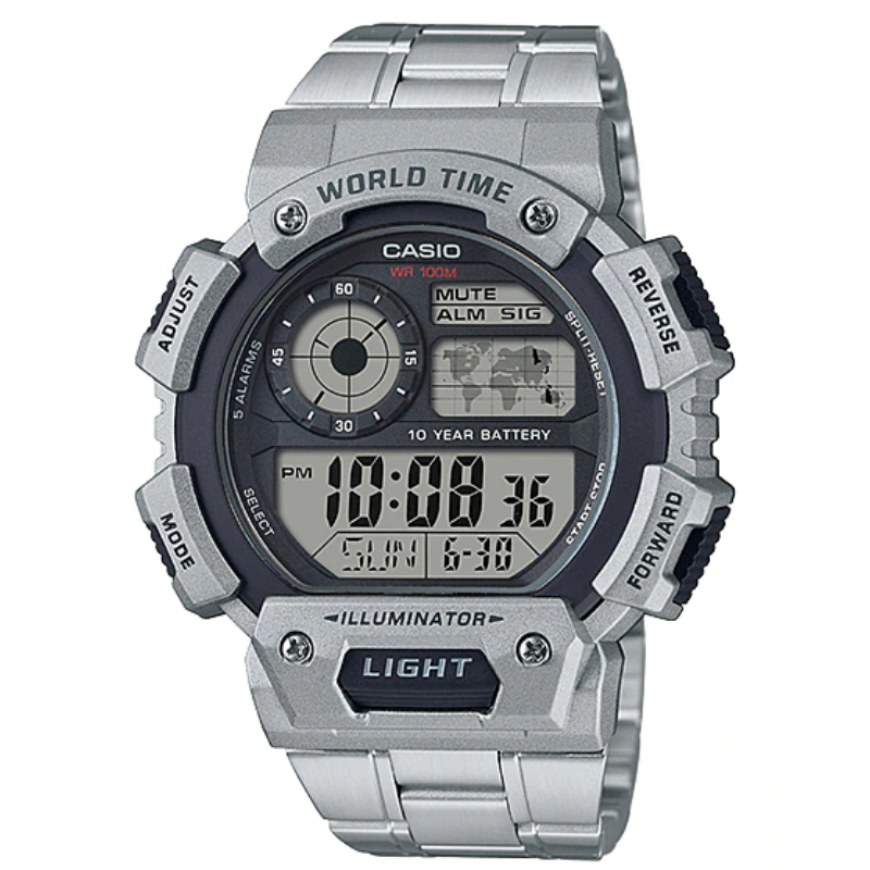 Montre CASIO Homme - Bracelet Gris En Acier Inoxydable - Boitier En Resine - 12 Mois De Garantie - AE-1400WHD-1AVDF