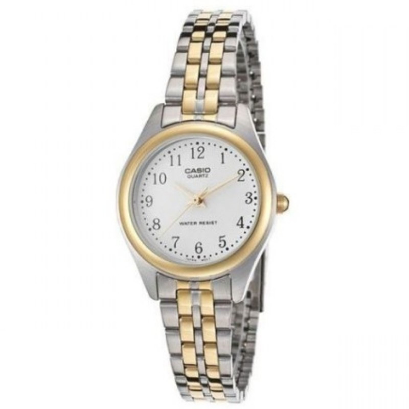 Montre CASIO Femme - Bracelet Gris/Dorée En Acier Inoxydable - Cadran Blanc - 12 Mois De Garantie - LTP-1129G-7BRDF