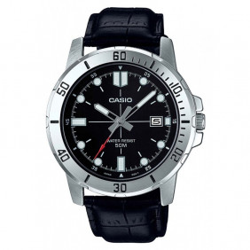 Montre CASIO Homme - Bracelet Noir En Cuir Véritable - Résistante à l'eau - 12 Mois De Garantie - MTP-VD01L-1EVUDF