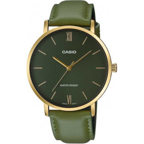 Montre CASIO Homme - Bracelet Vert En Cuir Véritable - Cadran Vert - 12 Mois De Garantie - MTP-VT01GL-3BUDF