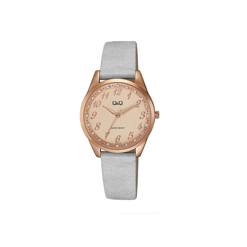Montre Q&Q Femme - Bracelet Gris En Cuir véritable - Etanche - 12 mois de garantie - QC07J105Y
