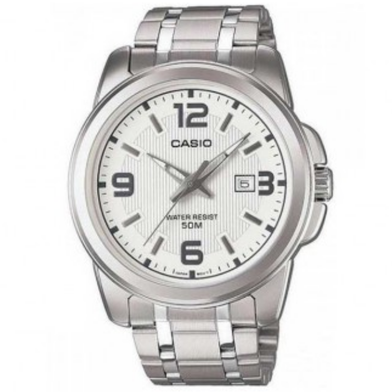 Montre CASIO Homme - Bracelet Gris En Acier Inoxydable - Cadran Blanc - 12 Mois De Garantie - MTP-1314D-7AVDF
