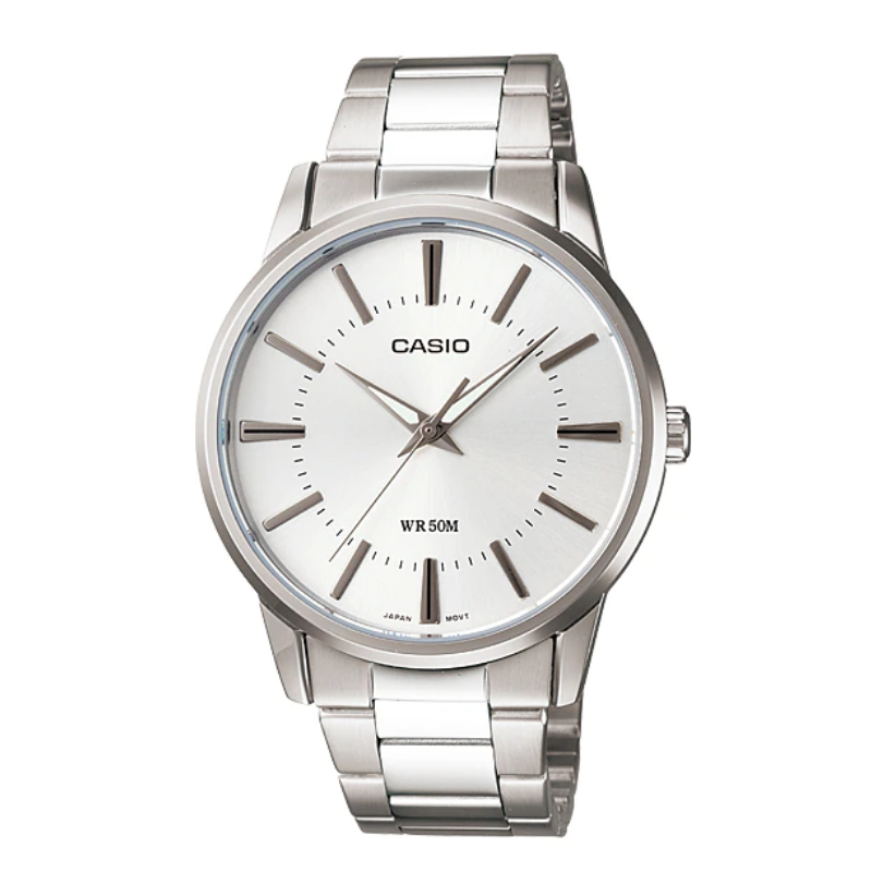Montre CASIO Homme - Bracelet Gris En Acier Inoxydable - Cadran Blanc - 12 Mois De Garantie - MTP-1303D-7AVDF