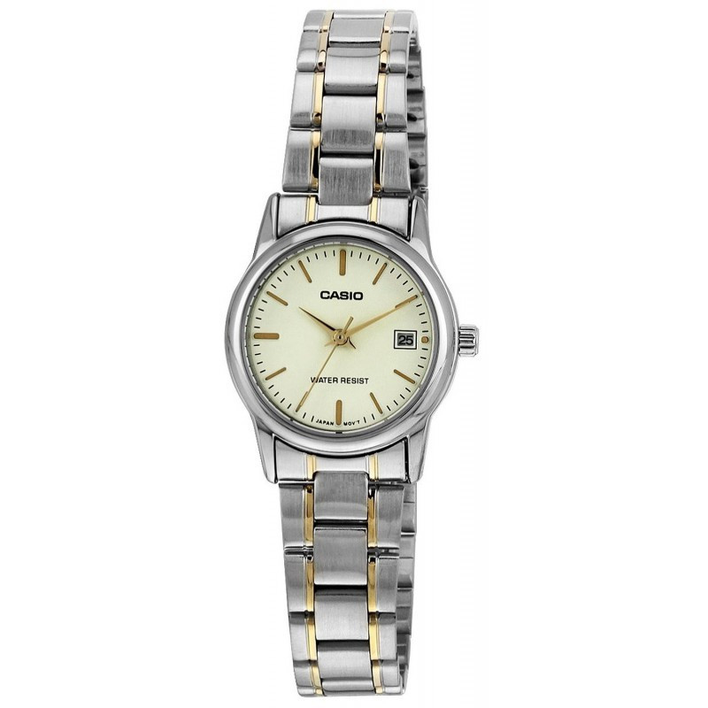 Montre CASIO Femme - Bracelet Gris/Dorée En Acier Inoxydable -Résistante à l'eau - 12 Mois De Garantie - LTP-V002SG-9AUDF