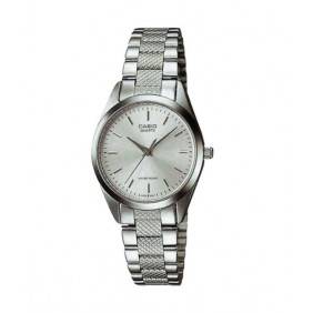 Montre CASIO Femme - Bracelet Gris En Acier Inoxydable - Cadran Blanc - 12 Mois De Garantie - LTP-1274D-7ADF