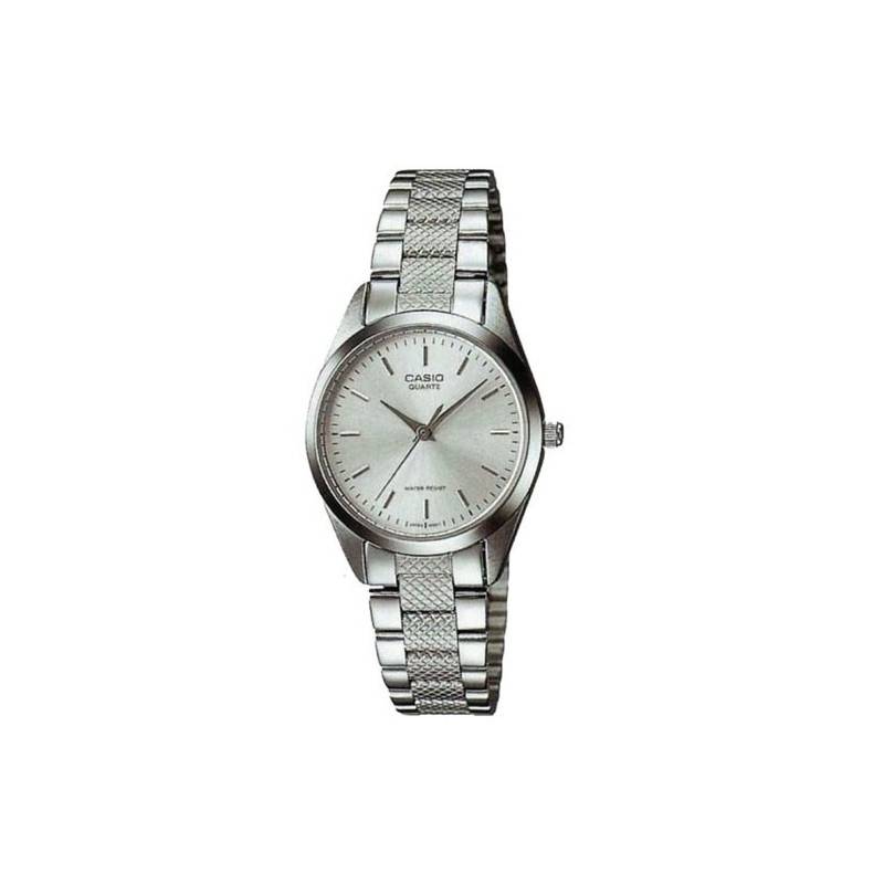 Montre CASIO Femme - Bracelet Gris En Acier Inoxydable - Cadran Blanc - 12 Mois De Garantie - LTP-1274D-7ADF