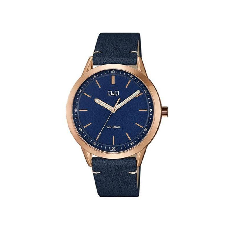 Montre Q&Q Homme - Bracelet Bleu En Cuir véritable - Etanche - 12 mois de garantie - QB80J102Y