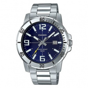 Montre CASIO Homme - Bracelet Gris En Acier Inoxydable - Résistante à l'eau - 12 Mois De Garantie - MTP-VD01D-2BVUDF