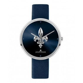 Montre Jacques Lemans Femme - Bracelet En Cuir Véritable Bleu - Cadran Bleu - Etanche - Garantie 12 mois - 1-2092D