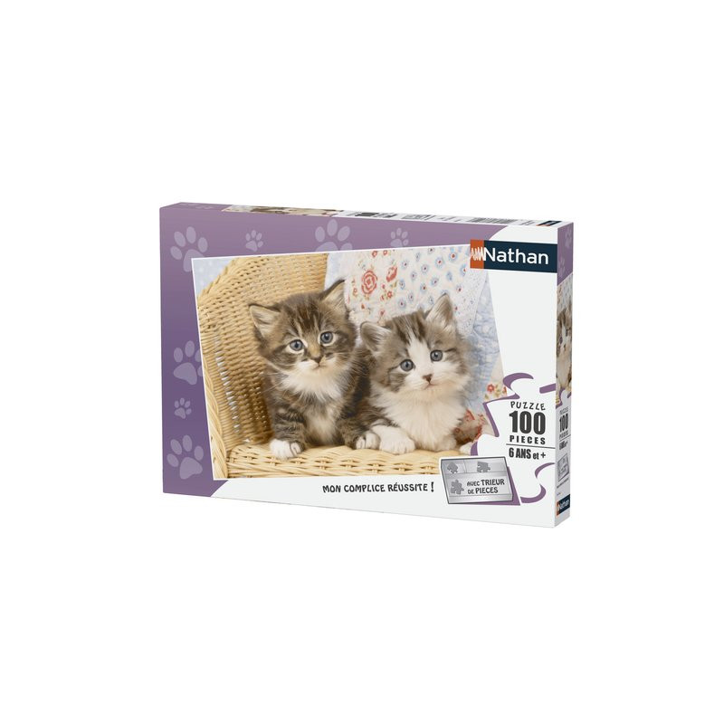 Nathan - Puzzle Enfant - Puzzle 100 p - Duo de chatons - Dès 6 ans