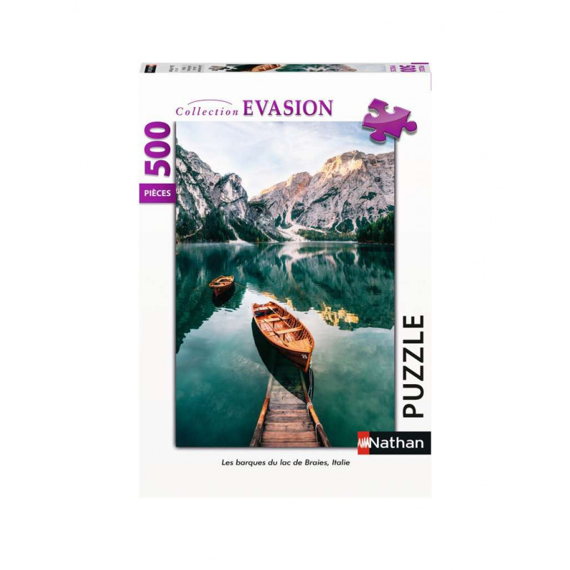 Nathan Puzzle 500 pièces - Les barques du lac de Braies, Italie 10 ans