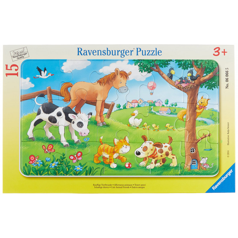 Ravensburger - 06066 - Puzzle Enfant avec Cadre - Affectueux Animaux - 15 Pièces