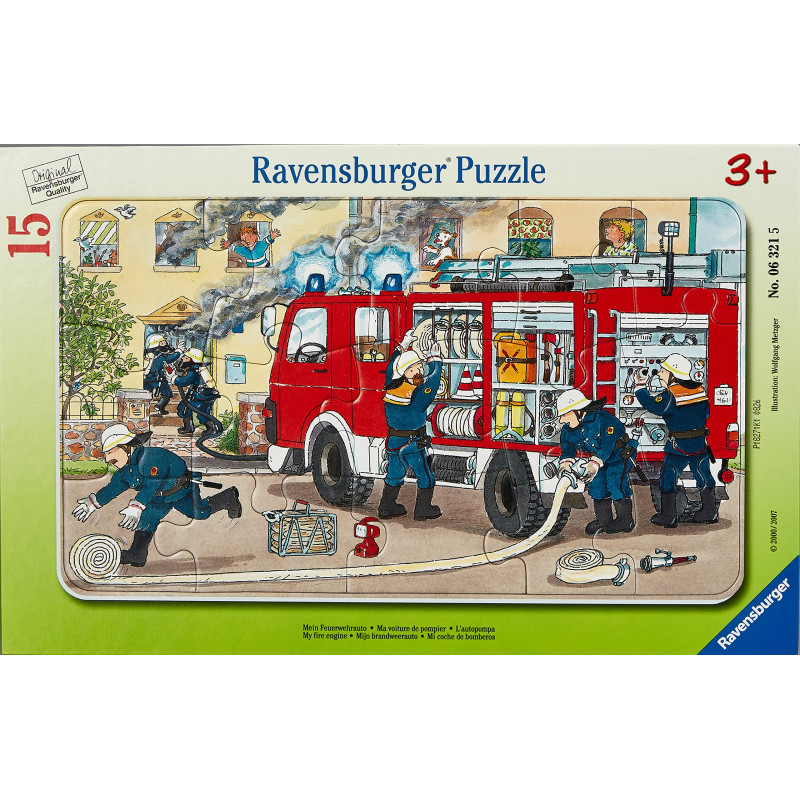 Ravensburger - 06321 - Puzzle Enfant avec Cadre - Ma Voiture De Pompier - 15 Pièces