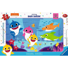 Ravensburger- Puzzle Cadre 15 pièces-Les Aventures de Baby Shark Pinkfong bébé Requin Enfant