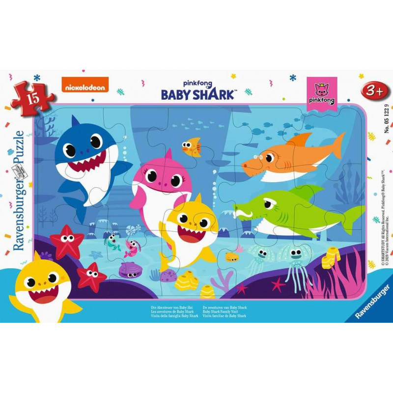 Ravensburger- Puzzle Cadre 15 pièces-Les Aventures de Baby Shark Pinkfong bébé Requin Enfant