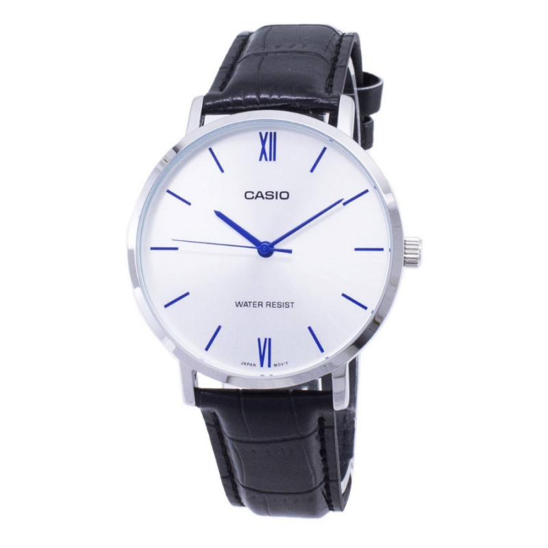 Montre CASIO Homme - Bracelet Noir En Cuir Véritable - Cadran Blanc - 12 Mois De Garantie - MTP-VT01L-7B1UDF