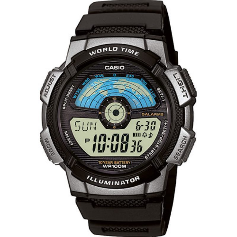Montre CASIO Homme - Bracelet Noir En Resine - Boitier En Resine - Résistante à l'eau - 12 Mois De Garantie - AE-1100W-1AVDF