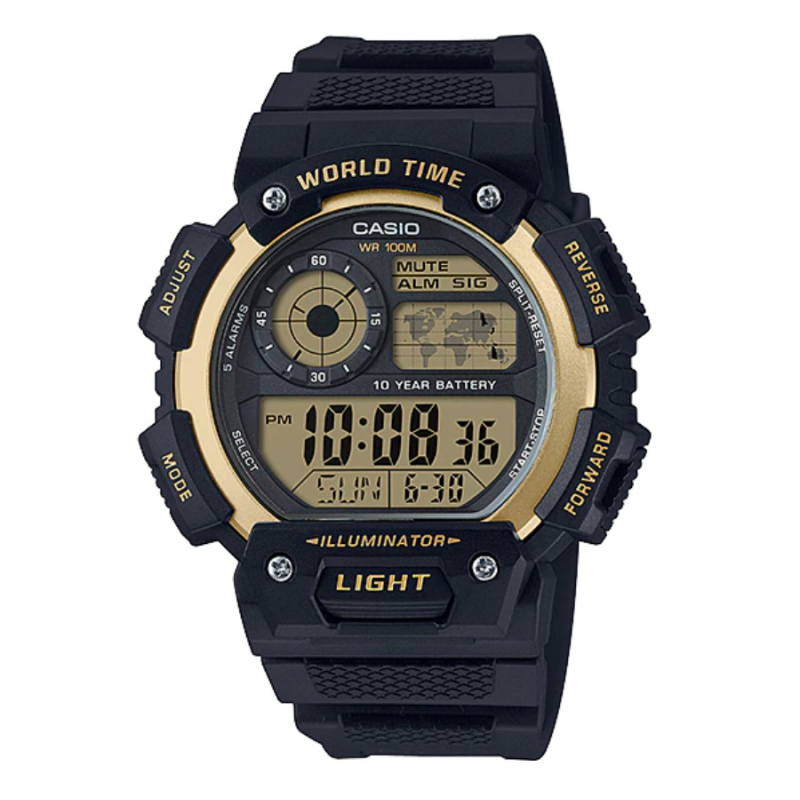 Montre CASIO Homme - Bracelet Noir En Resine -Boitier En Resine - Résistante à l'eau - 12 Mois De Garantie - AE-1400WH-9AVDF