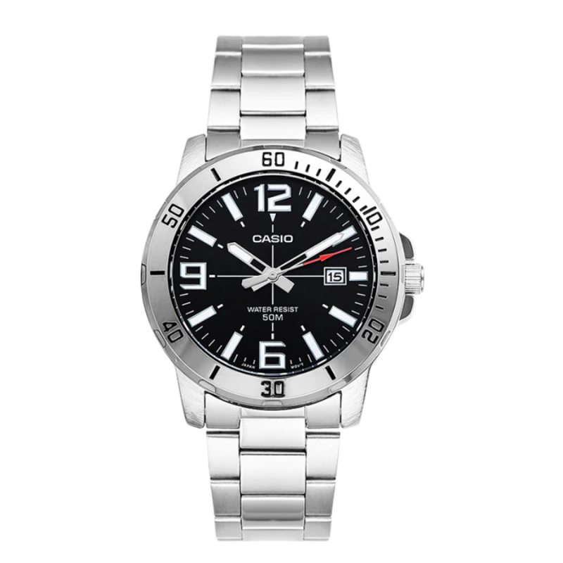 Montre CASIO Homme - Bracelet Gris En Acier Inoxydable - Résistante à l'eau - 12 Mois De Garantie - MTP-VD01D-1BVUDF