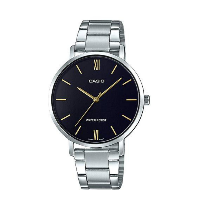 Montre CASIO Femme - Bracelet Gris En Acier Inoxydable - Résistante à l'eau - 12 Mois De Garantie - LTP-VT01D-1BUDF