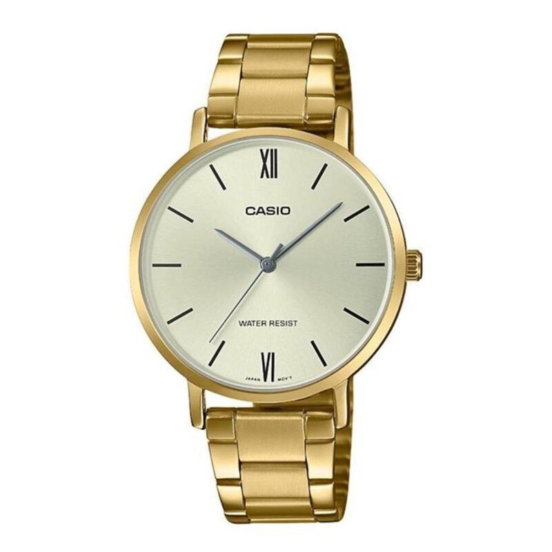 Montre CASIO Femme - Bracelet Dorée En Acier Inoxydable - Cadran Jaune - 12 Mois De Garantie - LTP-VT01G-9BUDF