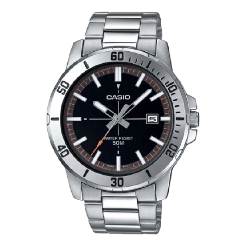 Montre CASIO Homme - Bracelet Gris En Acier Inoxydable - Résistante à l'eau - 12 Mois De Garantie - MTP-VD01D-1E2VUDF