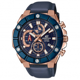 Montre CASIO Homme - Bracelet Bleu En Cuir Véritable - Résistante à l'eau - 12 Mois De Garantie - EFR-569BL-2AVUDF