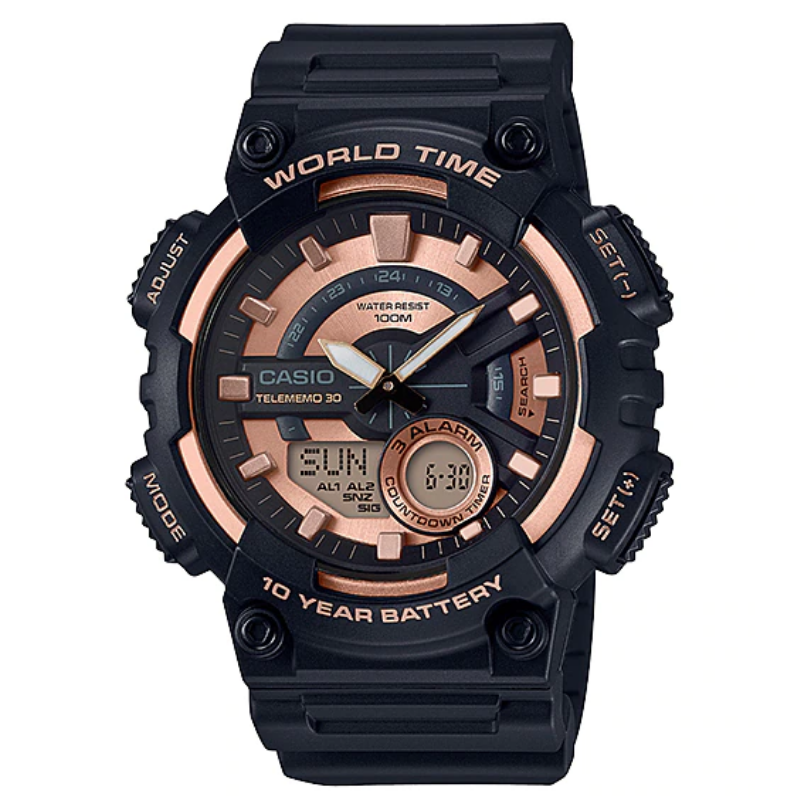 Montre CASIO Homme - Bracelet Noir En Resine - Boitier En Resine - Résistante à l'eau - 12 Mois De Garantie - AEQ-110W-1A3VDF