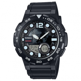 Montre CASIO Homme - Bracelet Noir En Resine - Boitier En Resine - Résistante à l'eau - 12 Mois De Garantie - AEQ-100W-1AVDF