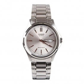 Montre CASIO Homme - Bracelet Gris En Acier Inoxydable - Cadran Blanc - 12 Mois De Garantie - MTP-1239D-7ADF