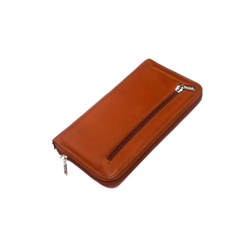 Portefeuille Femme RFID Petit Format En Cuir PU - 19 Emplacements Cartes, Poche à Monnaie Zippée - Couleur Beige - 12,5x9,5x3,5 Cm - 10