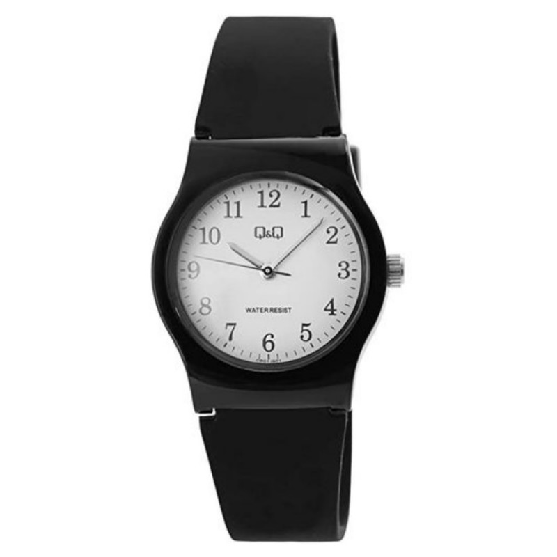 Montre-bracelet Unisexe- QQ - CP00J800 - Bracelet Noir avec fond Blanc En Résine