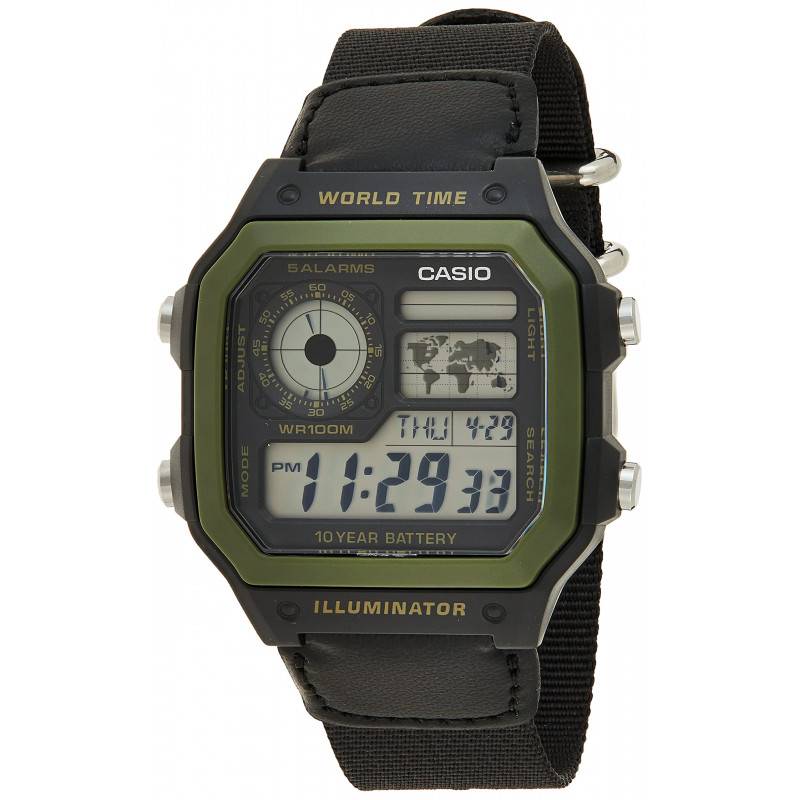 Casio Montre Homme AE-1200WHB-1BVDF - Bracelet en Textile - Noir/Vert