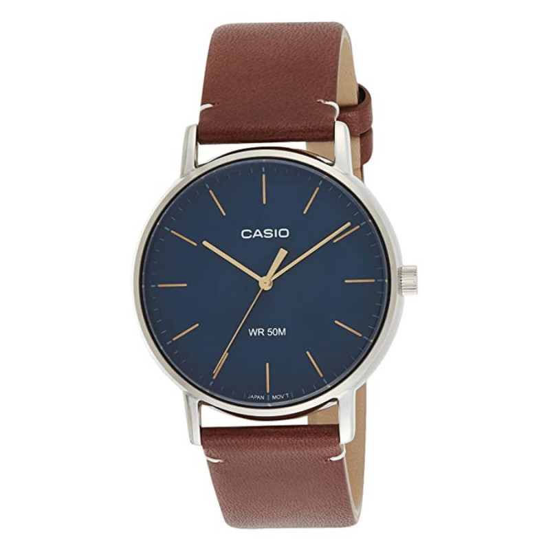 Montre CASIO Homme - Bracelet Marron En Cuir Véritable - Résistante à l'eau - 12 Mois De Garantie - MTP-E171L-2EVDF