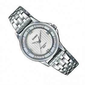 Montre CASIO Femme - Bracelet Gris En Acier Inoxydable - Cadran Blanc - 12 Mois De Garantie - LTP-1391D-7A2VDF