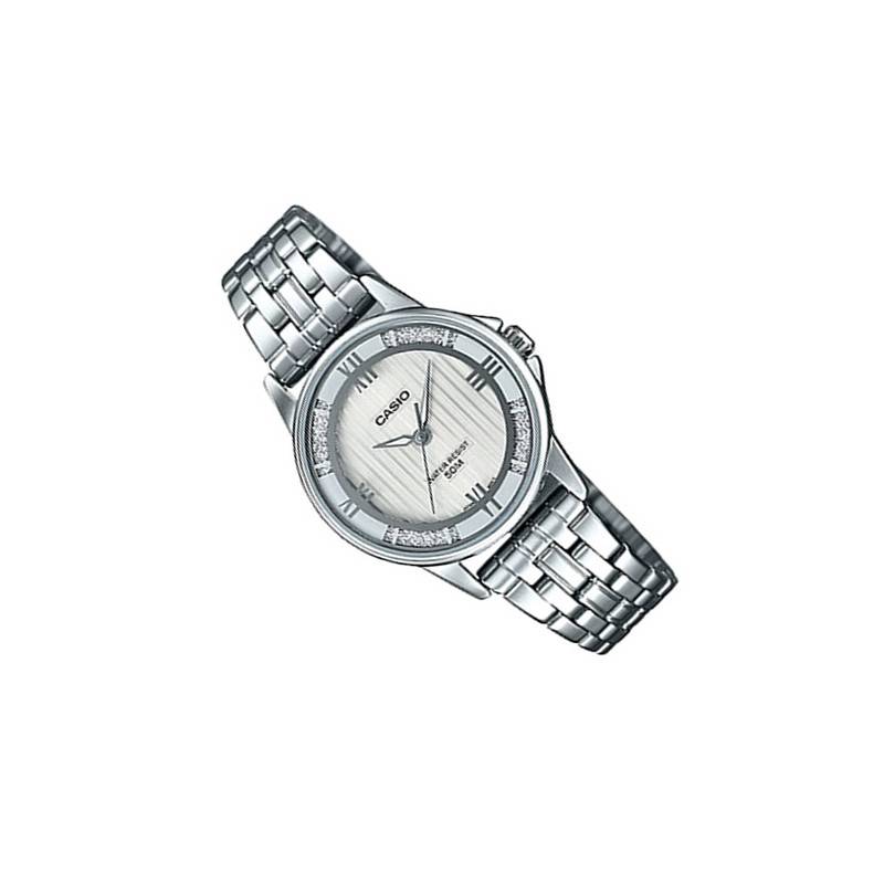 Montre CASIO Femme - Bracelet Gris En Acier Inoxydable - Cadran Blanc - 12 Mois De Garantie - LTP-1391D-7A2VDF