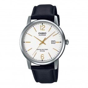 Montre CASIO Homme - Bracelet Marron En Cuir Véritable - Cadran Blanc - 12 Mois De Garantie - MTS-110L-7AVDF