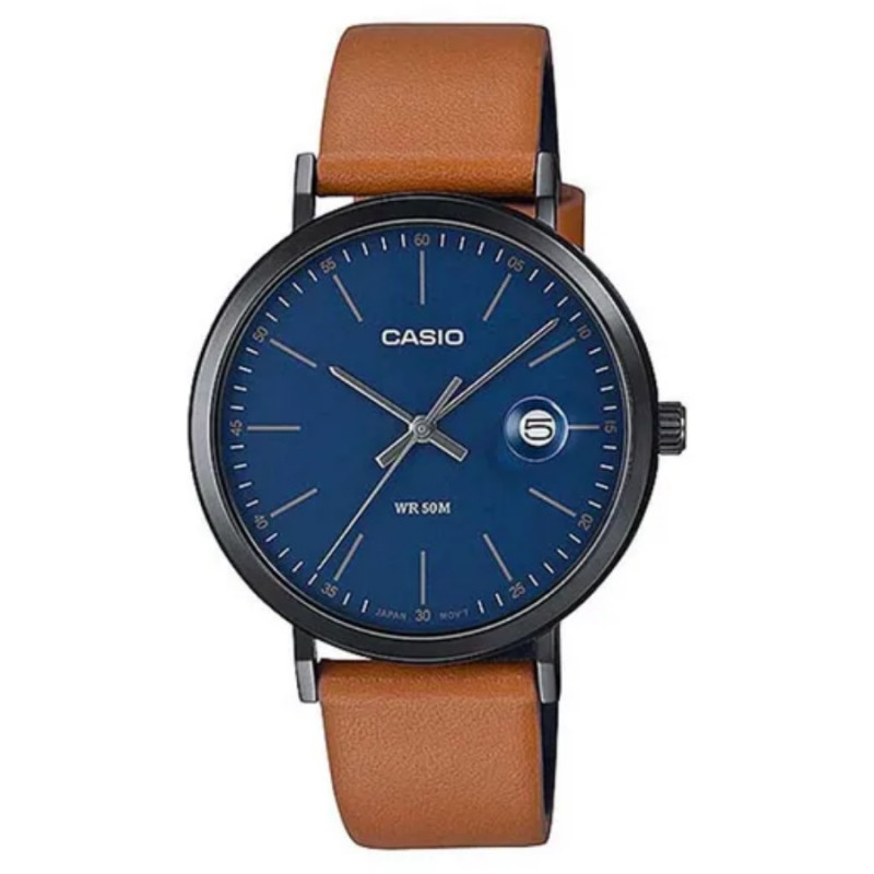 Montre CASIO Homme - Bracelet Marron En Cuir Véritable - Résistante à l'eau - 12 Mois De Garantie - MTP-E175BL-2EVDF