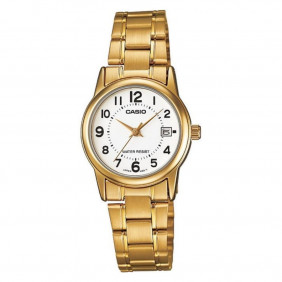 Montre CASIO Femme - Bracelet DoRée En Acier Inoxydable - Cadran Blanc - 12 Mois De Garantie - LTP-V002G-7BUDF