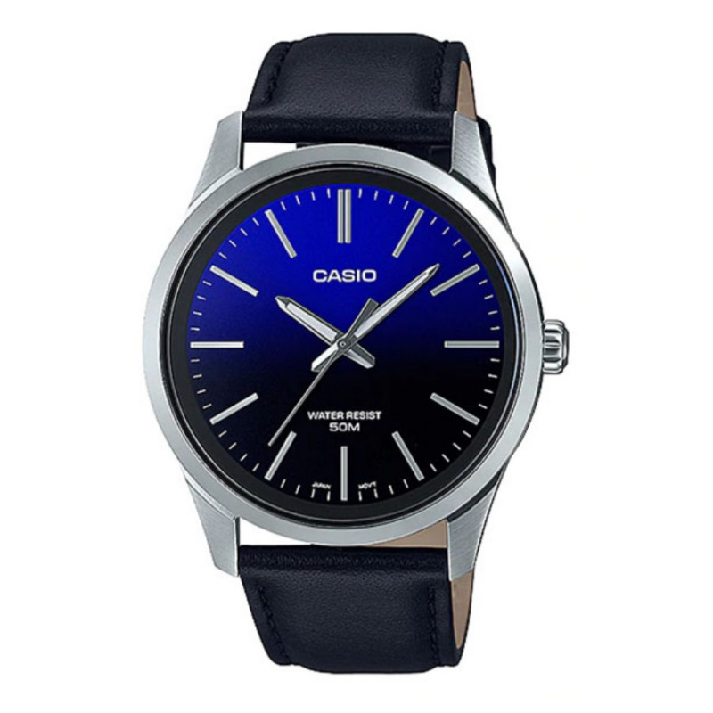 Montre CASIO Homme - Bracelet Noir En Cuir Véritable - Résistante à l'eau - 12 Mois De Garantie - MTP-E180L-2AVDF